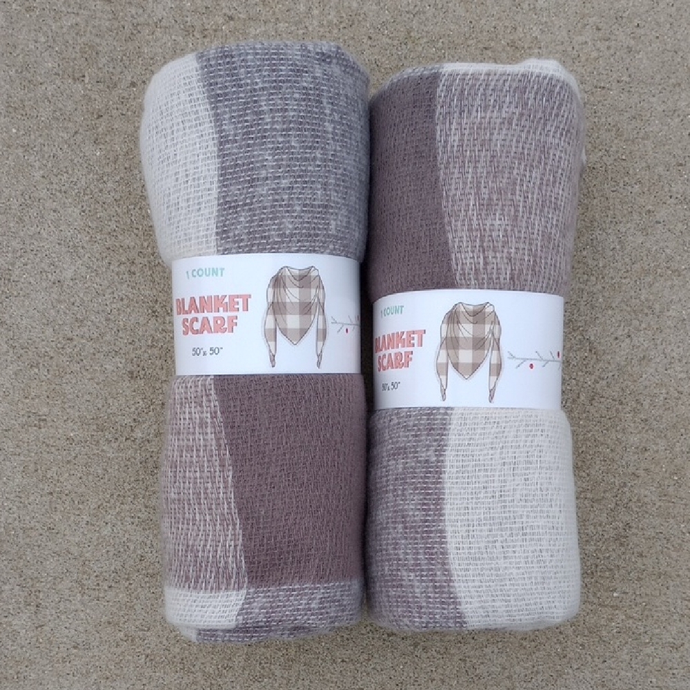 New Brown Plaid Blanket Scarf - Soft Woven Wrap 50"x60" Includes 2 Brown & Creme